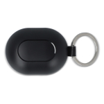 Auriculares pequeños en estuche del tamaño de un llavero color negro tercera vista