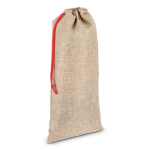 Bolsa de vino con diseño rústico de yute y cordón de cierre rojo color natural