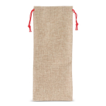 Bolsa de vino con diseño rústico de yute y cordón de cierre rojo color natural cuarta vista
