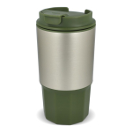 Vaso para llevar de acero inoxidable con tapa antiderrame 450ml color verde oliva