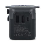 Adaptador para viajes compacto con funcionalidad en más de 150 países color negro tercera vista