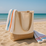 Bolsa de algodón con fuelle inferior y asas de yute 320 g/m2 color beige quinta vista