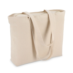 Bolsa de algodón OEKO-TEX con cierre de cremallera 320 g/m2 color beige cuarta vista