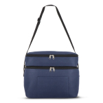 Bolsa nevera de doble compartimiento y bolsillo frontal 12L color azul oscuro cuarta vista