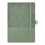 Libreta de cuero sintético de diseño original A5 hojas a rayas color verde oliva segunda vista