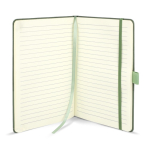 Libreta de cuero sintético de diseño original A5 hojas a rayas color verde oliva cuarta vista