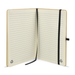 Cuaderno de cartón con detalles en color A5 páginas a rayas color negro cuarta vista