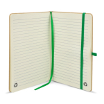 Cuaderno de cartón con detalles en color A5 páginas a rayas color verde cuarta vista