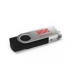 USB hecho a medida de plástico con clip metal giratorio hecho en EU color negro vista con impresión
