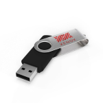 USB hecho a medida de plástico con clip metal giratorio hecho en EU color negro vista con impresión