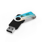 USB hecho a medida de plástico con clip metal giratorio hecho en EU color negro vista con impresión