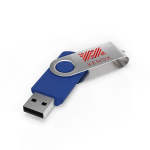 USB hecho a medida de plástico con clip metal giratorio hecho en EU color azul vista con impresión
