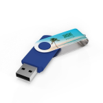 USB hecho a medida de plástico con clip metal giratorio hecho en EU color azul vista con impresión