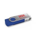 USB hecho a medida de plástico con clip metal giratorio hecho en EU color azul vista con impresión