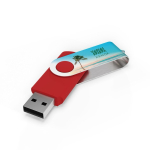 USB hecho a medida de plástico con clip metal giratorio hecho en EU color rojo vista con impresión