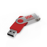 USB hecho a medida de plástico con clip metal giratorio hecho en EU color rojo vista con impresión