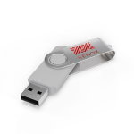 USB hecho a medida de plástico con clip metal giratorio hecho en EU color blanco vista con impresión