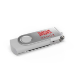 USB hecho a medida de plástico con clip metal giratorio hecho en EU color blanco vista con impresión