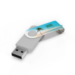 USB hecho a medida de plástico con clip metal giratorio hecho en EU color blanco vista con impresión