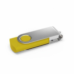USB hecho a medida de plástico con clip metal giratorio hecho en EU color amarillo vista ángulo frontal izquierdo