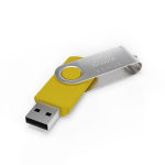 USB hecho a medida de plástico con clip metal giratorio hecho en EU color amarillo vista con impresión