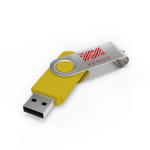 USB hecho a medida de plástico con clip metal giratorio hecho en EU color amarillo vista con impresión