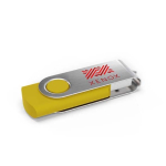 USB hecho a medida de plástico con clip metal giratorio hecho en EU color amarillo vista con impresión
