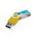 USB hecho a medida de plástico con clip metal giratorio hecho en EU color amarillo vista con impresión