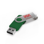 USB hecho a medida de plástico con clip metal giratorio hecho en EU color verde vista con impresión