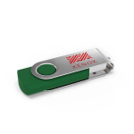 USB hecho a medida de plástico con clip metal giratorio hecho en EU color verde vista con impresión