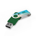 USB hecho a medida de plástico con clip metal giratorio hecho en EU color verde vista con impresión