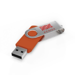 USB hecho a medida de plástico con clip metal giratorio hecho en EU color naranja vista con impresión
