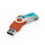 USB hecho a medida de plástico con clip metal giratorio hecho en EU color naranja vista con impresión