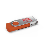 USB hecho a medida de plástico con clip metal giratorio hecho en EU color naranja vista con impresión