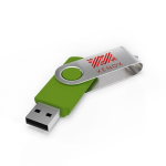 USB hecho a medida de plástico con clip metal giratorio hecho en EU color verde lima vista con impresión