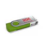 USB hecho a medida de plástico con clip metal giratorio hecho en EU color verde lima vista con impresión