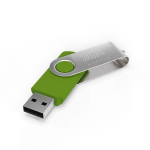 USB hecho a medida de plástico con clip metal giratorio hecho en EU color verde lima vista con impresión