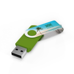 USB hecho a medida de plástico con clip metal giratorio hecho en EU color verde lima vista con impresión