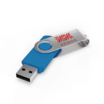 USB hecho a medida de plástico con clip metal giratorio hecho en EU color azul claro vista con impresión