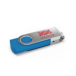 USB hecho a medida de plástico con clip metal giratorio hecho en EU color azul claro vista con impresión