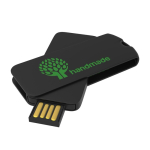 Memoria USB hecha a medida de plástico giratoria hecha en Europa color negro vista con impresión