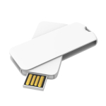 Memoria USB hecha a medida de plástico giratoria hecha en Europa color blanco vista ángulo frontal izquierdo