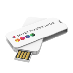 Memoria USB hecha a medida de plástico giratoria hecha en Europa color blanco vista con impresión