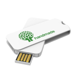 Memoria USB hecha a medida de plástico giratoria hecha en Europa color blanco vista con impresión