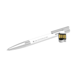Bolígrafo USB hecho a medida hecho en Europa de goma y metal color blanco vista con impresión