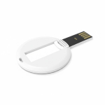 Memoria USB hecha a medida redonda y desplegable hecha en Europa color blanco vista ángulo frontal izquierdo