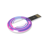 Memoria USB hecha a medida redonda y desplegable hecha en Europa color blanco vista con impresión
