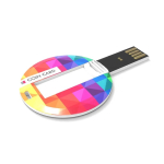 Memoria USB hecha a medida redonda y desplegable hecha en Europa color blanco vista con impresión