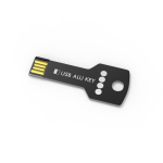 USB hecho a medida de metal y en formato llave hecho en Europa color negro vista con impresión