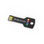 USB hecho a medida de metal y en formato llave hecho en Europa color negro vista con impresión